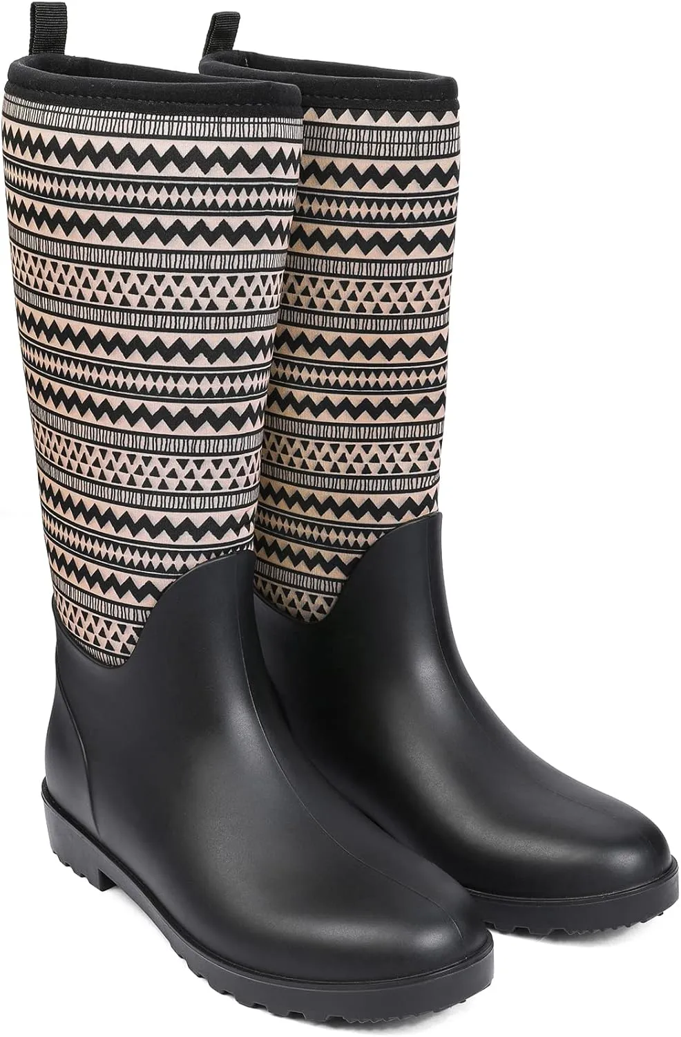 DKSUKO Women Rain Boots Waterproof,Rubber Tall Pull on Insulated Snow Mud Shoes