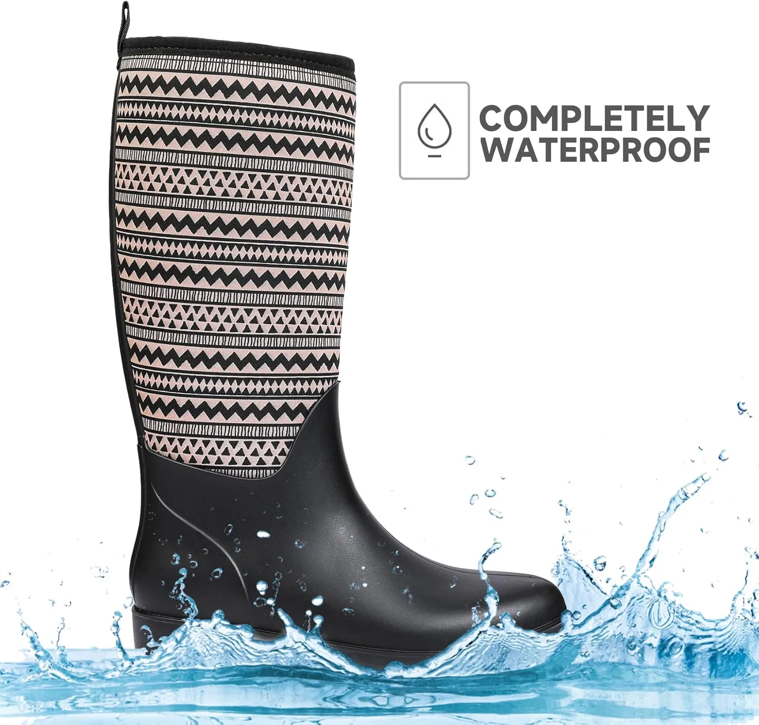 DKSUKO Women Rain Boots Waterproof,Rubber Tall Pull on Insulated Snow Mud Shoes