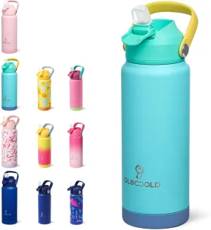 DLOCCOLD 18oz Kids Insulated Water Bottle with Leak Proof Straw Lid, Stainless Steel Water Bottle with Handle & Silicone Boot, Reusable Tumbler for School, Travel, BPA Free, Gift for Boy, Girl