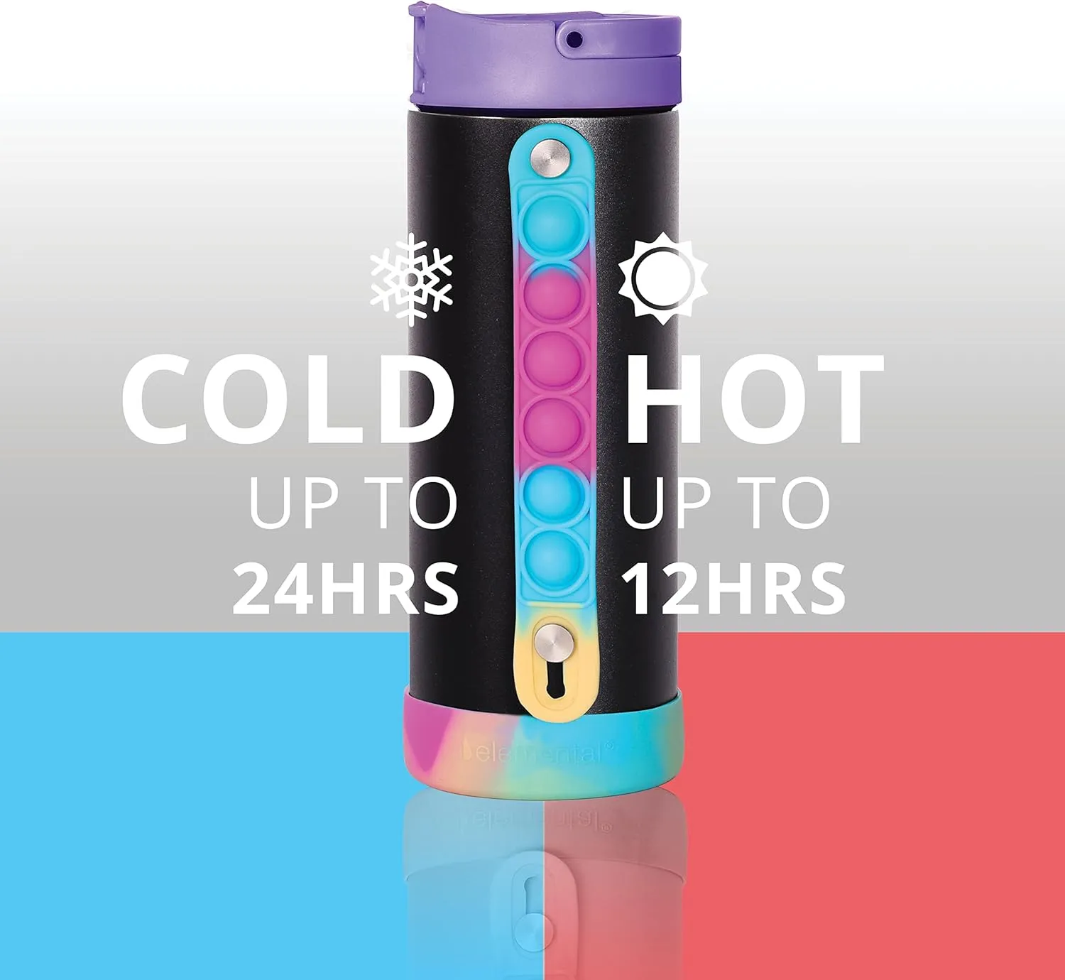 Elemental Iconic Kids Water Bottle with Straw Lid & Stress Relief Pop It Handle, Leak-Proof When Closed, Triple Insulated Kids Stainless Steel Water Bottle For Girls and Boys, 14oz - Black Tie Dye