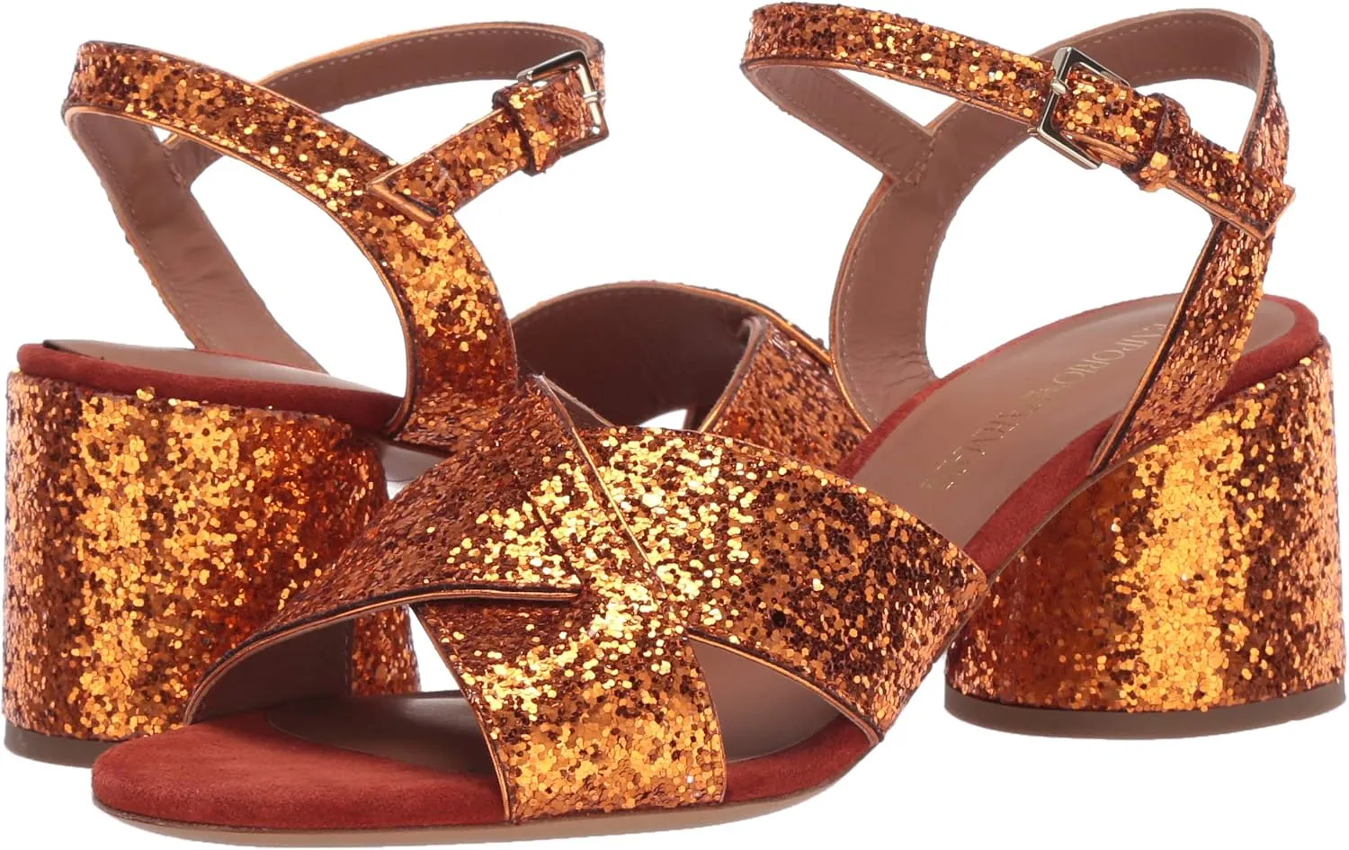 Emporio Armani Women's Metallic Low Block Heel Heeled Sandal