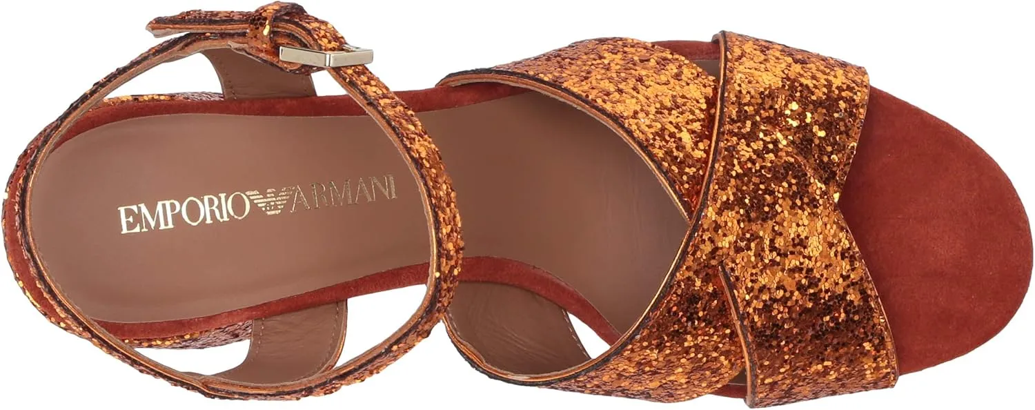 Emporio Armani Women's Metallic Low Block Heel Heeled Sandal