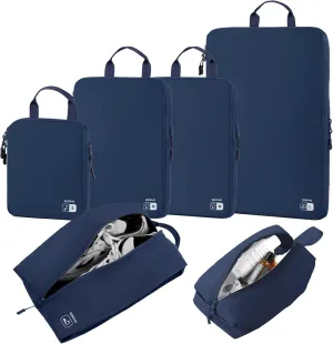 EPICKA 6 Set Ultra-Lightweight Compression Packing Cubes - Water Resistant Durable Travel Organizers with Toiletries Bag for Men, Expandable Travel Accessories for Carry on Luggage, Suitcase (Navy)