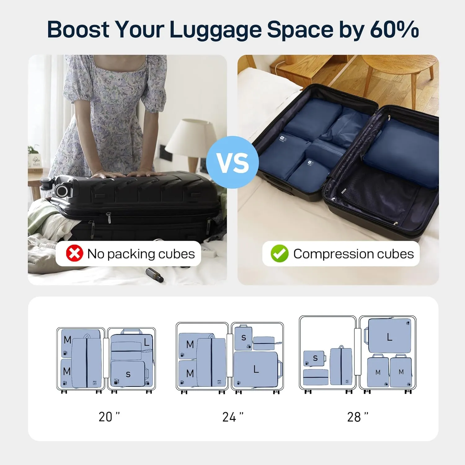 EPICKA 6 Set Ultra-Lightweight Compression Packing Cubes - Water Resistant Durable Travel Organizers with Toiletries Bag for Men, Expandable Travel Accessories for Carry on Luggage, Suitcase (Navy)