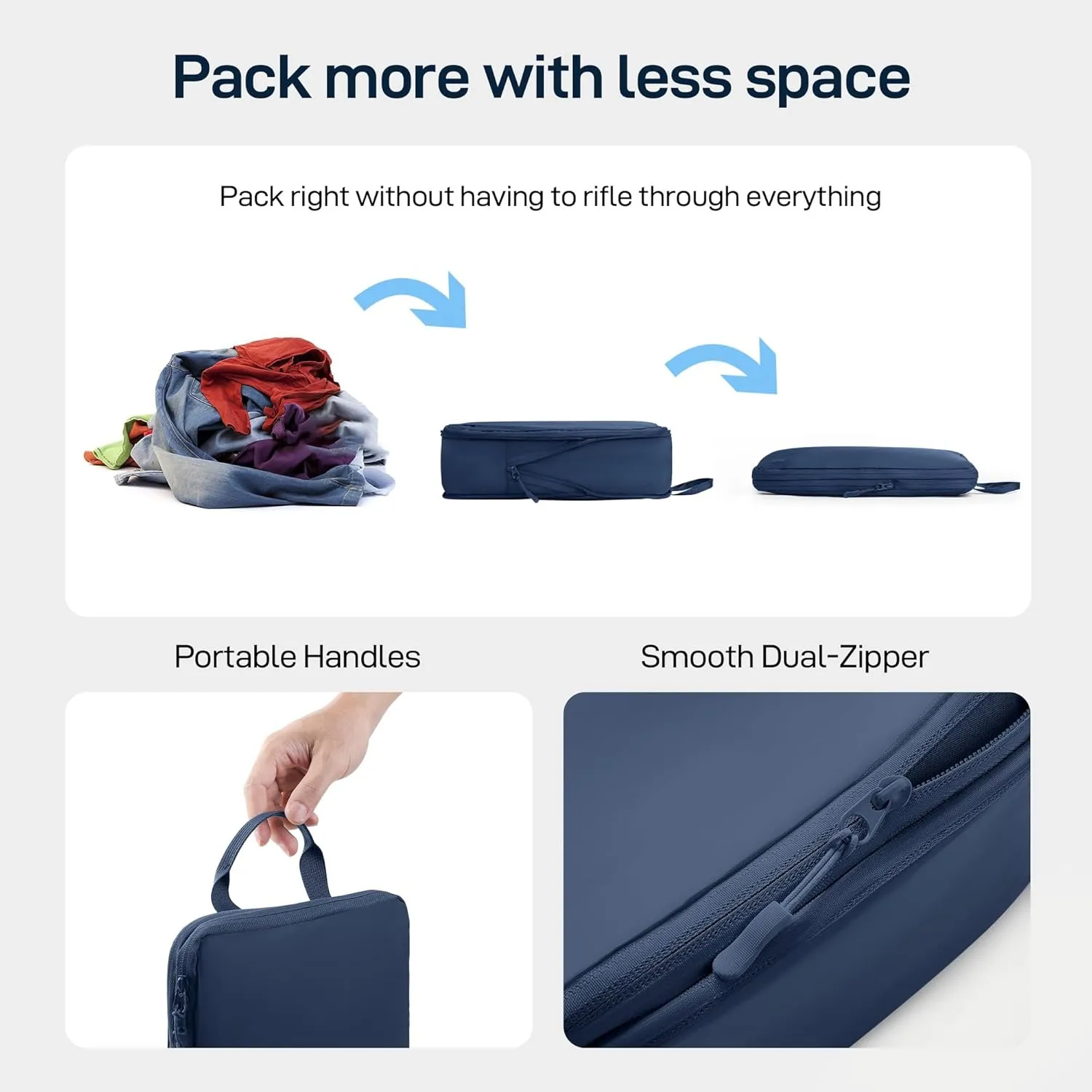 EPICKA 6 Set Ultra-Lightweight Compression Packing Cubes - Water Resistant Durable Travel Organizers with Toiletries Bag for Men, Expandable Travel Accessories for Carry on Luggage, Suitcase (Navy)