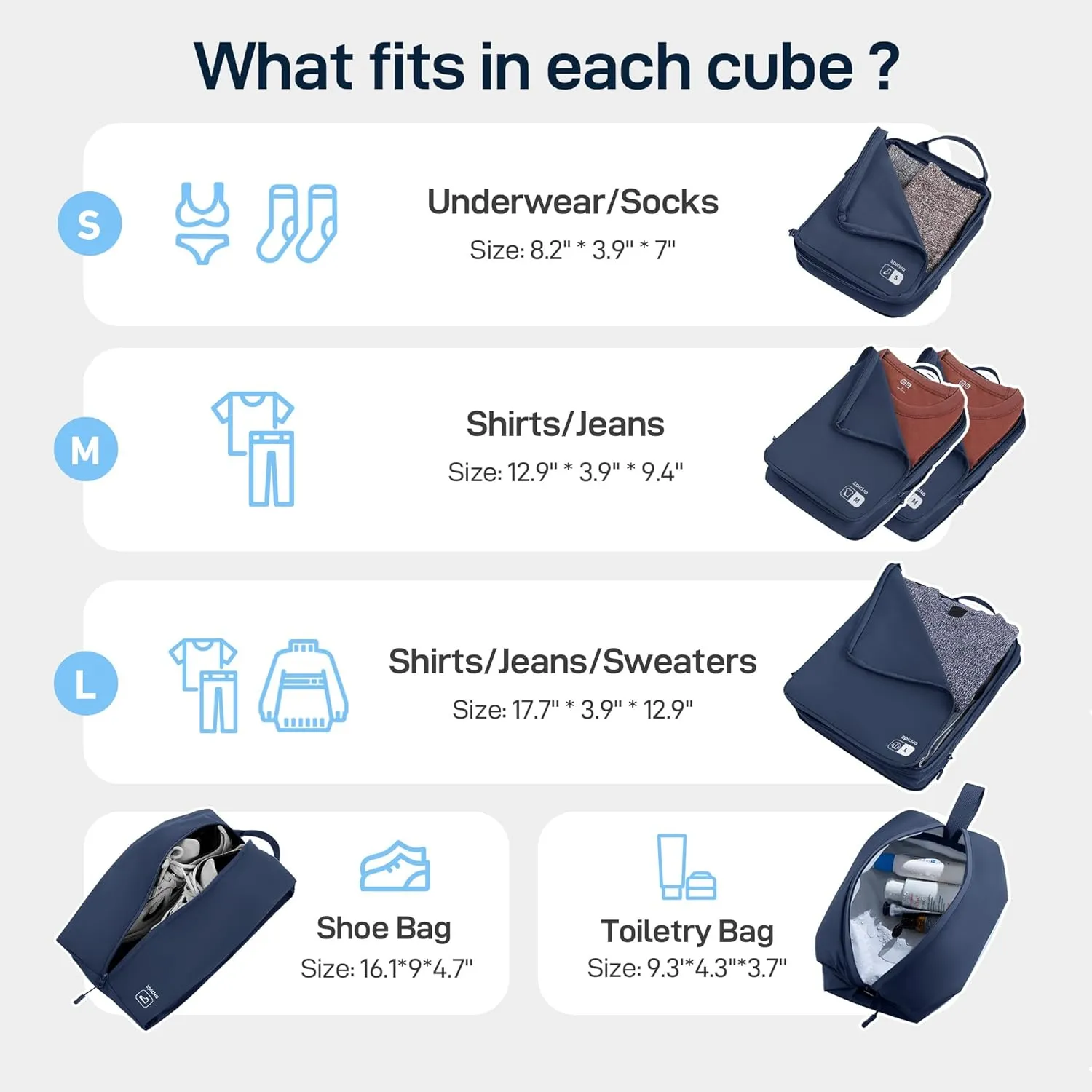 EPICKA 6 Set Ultra-Lightweight Compression Packing Cubes - Water Resistant Durable Travel Organizers with Toiletries Bag for Men, Expandable Travel Accessories for Carry on Luggage, Suitcase (Navy)