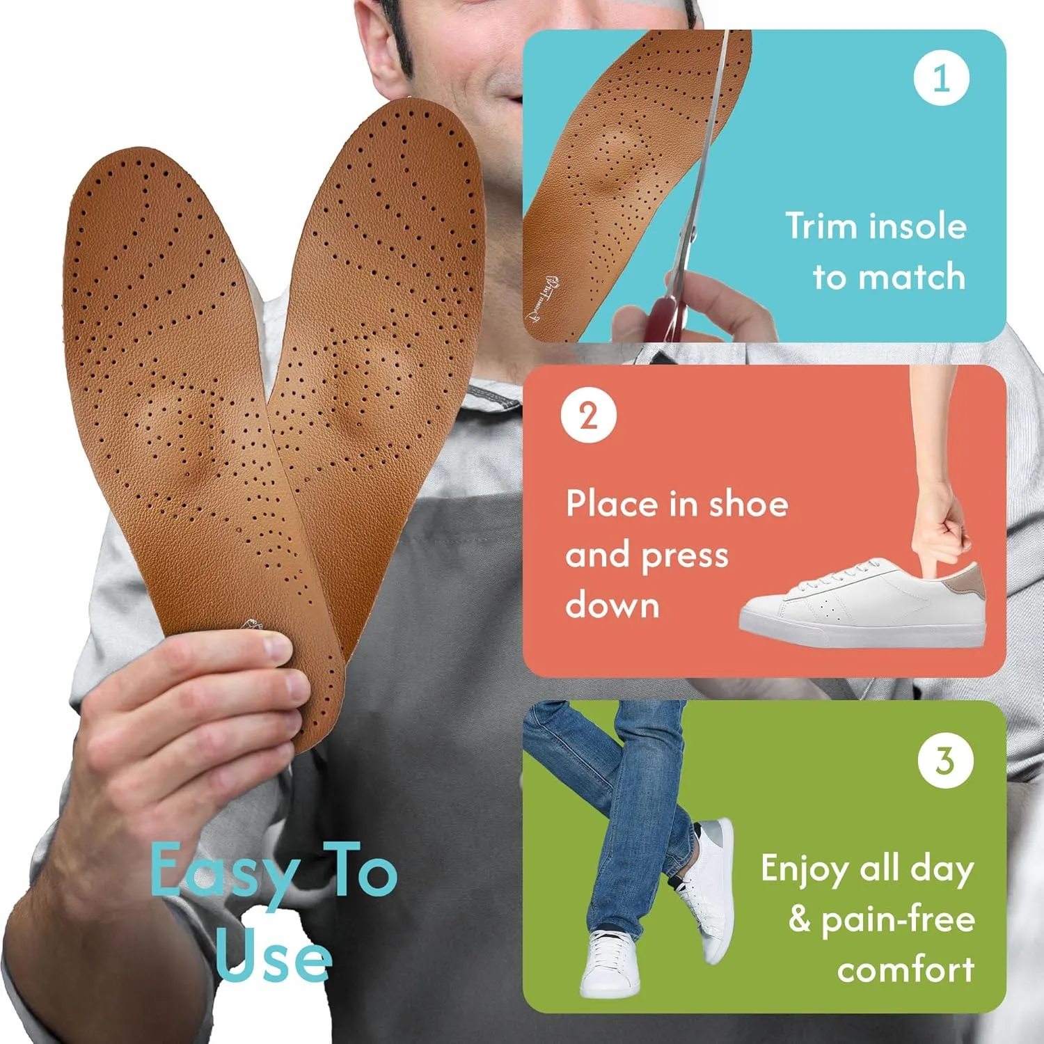 Executive Leather Ultra Thin Shoe Insoles Men & Shoe Inserts for Women. Cow Leather Arch Support Insoles That Don't Crowd Toe Box. Best Shoe Insoles for Dress Shoes Orthotic Inserts Foam Heel Pads M
