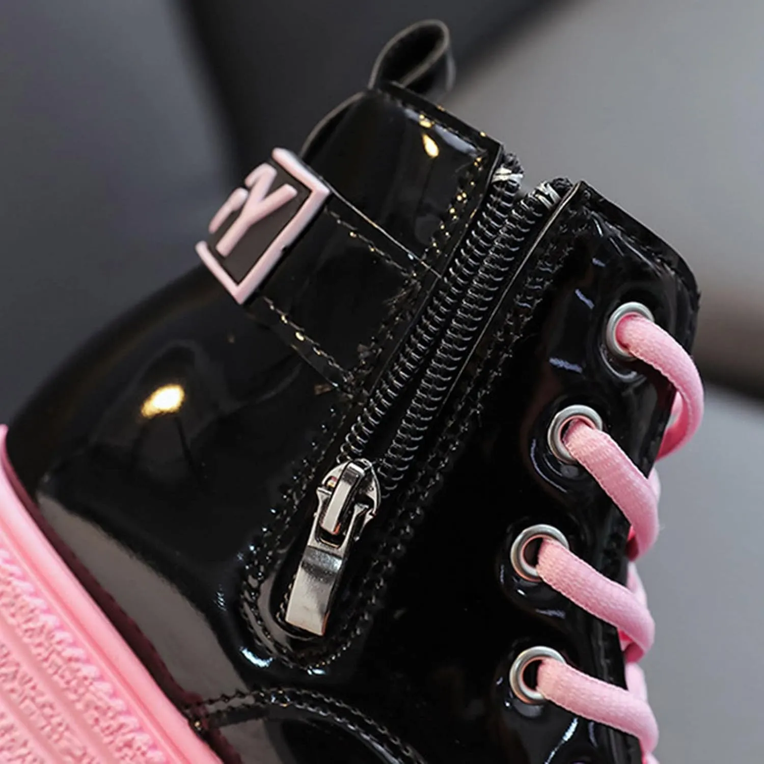 Fashion Winter Girls Boys Ankle Boots Thick Sole Non Slip Round Toe Shoes Lace Up Solid Comfortable Leather Booties (Pink, 8-9 Years Little Child)