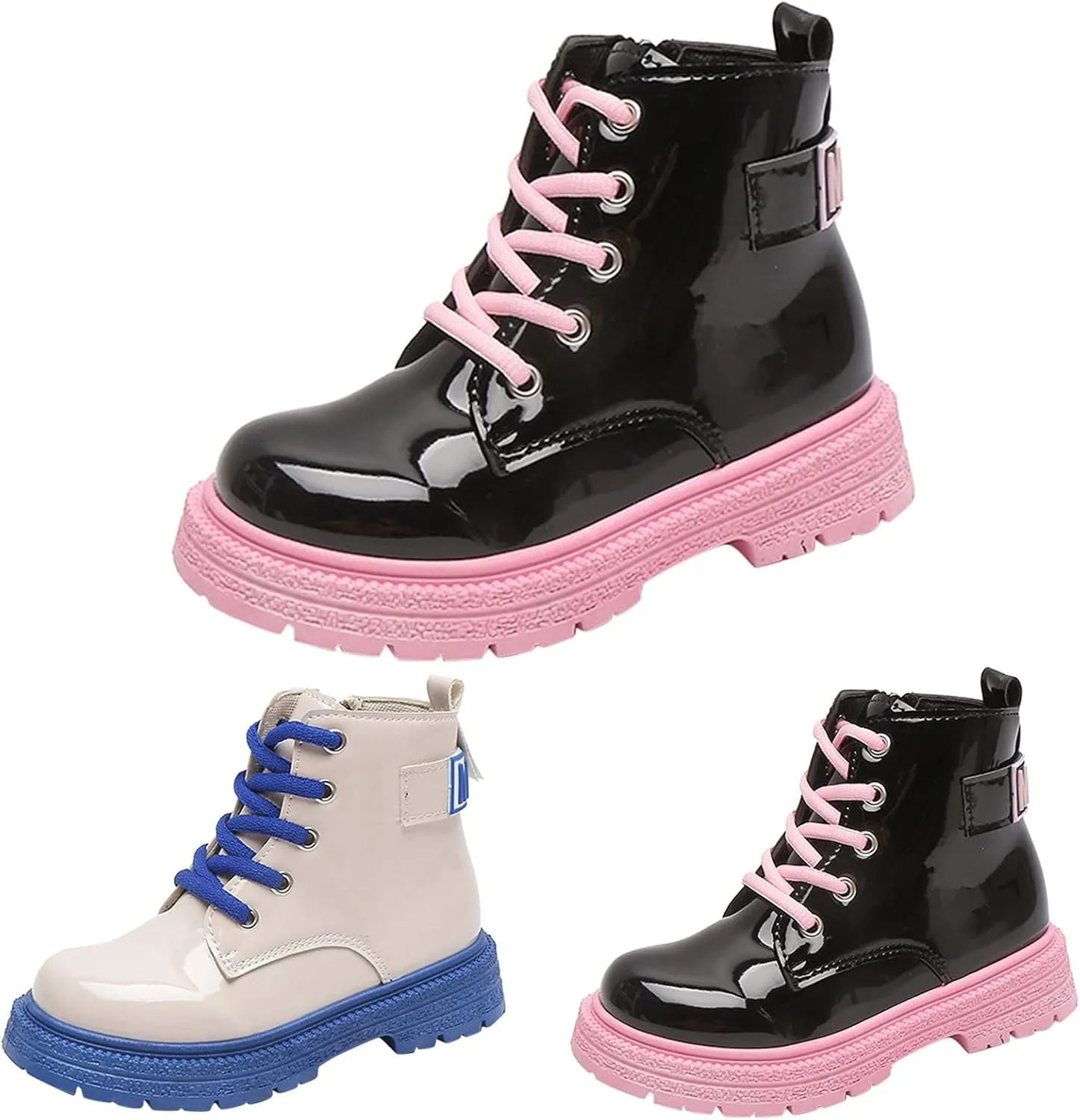 Fashion Winter Girls Boys Ankle Boots Thick Sole Non Slip Round Toe Shoes Lace Up Solid Comfortable Leather Booties (Pink, 8-9 Years Little Child)