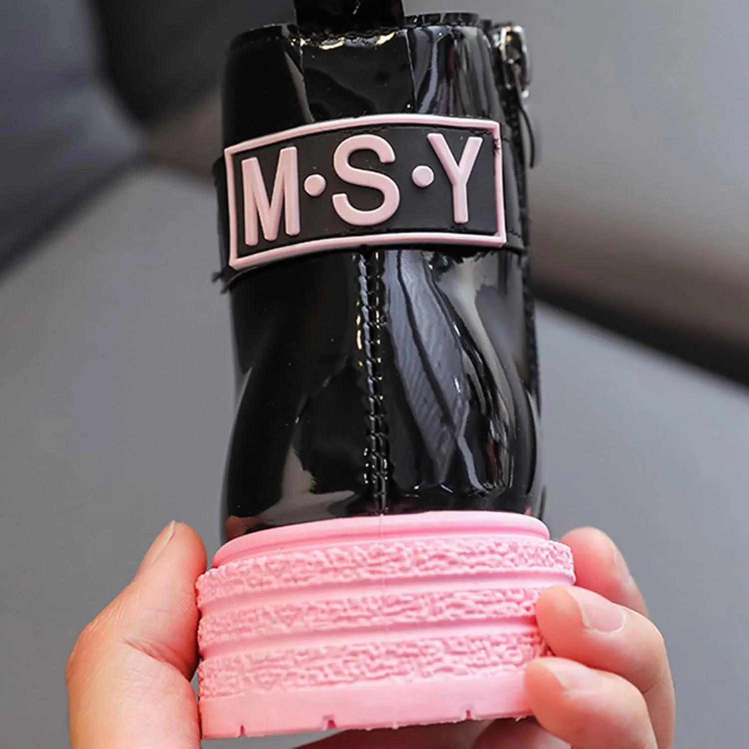 Fashion Winter Girls Boys Ankle Boots Thick Sole Non Slip Round Toe Shoes Lace Up Solid Comfortable Leather Booties (Pink, 8-9 Years Little Child)