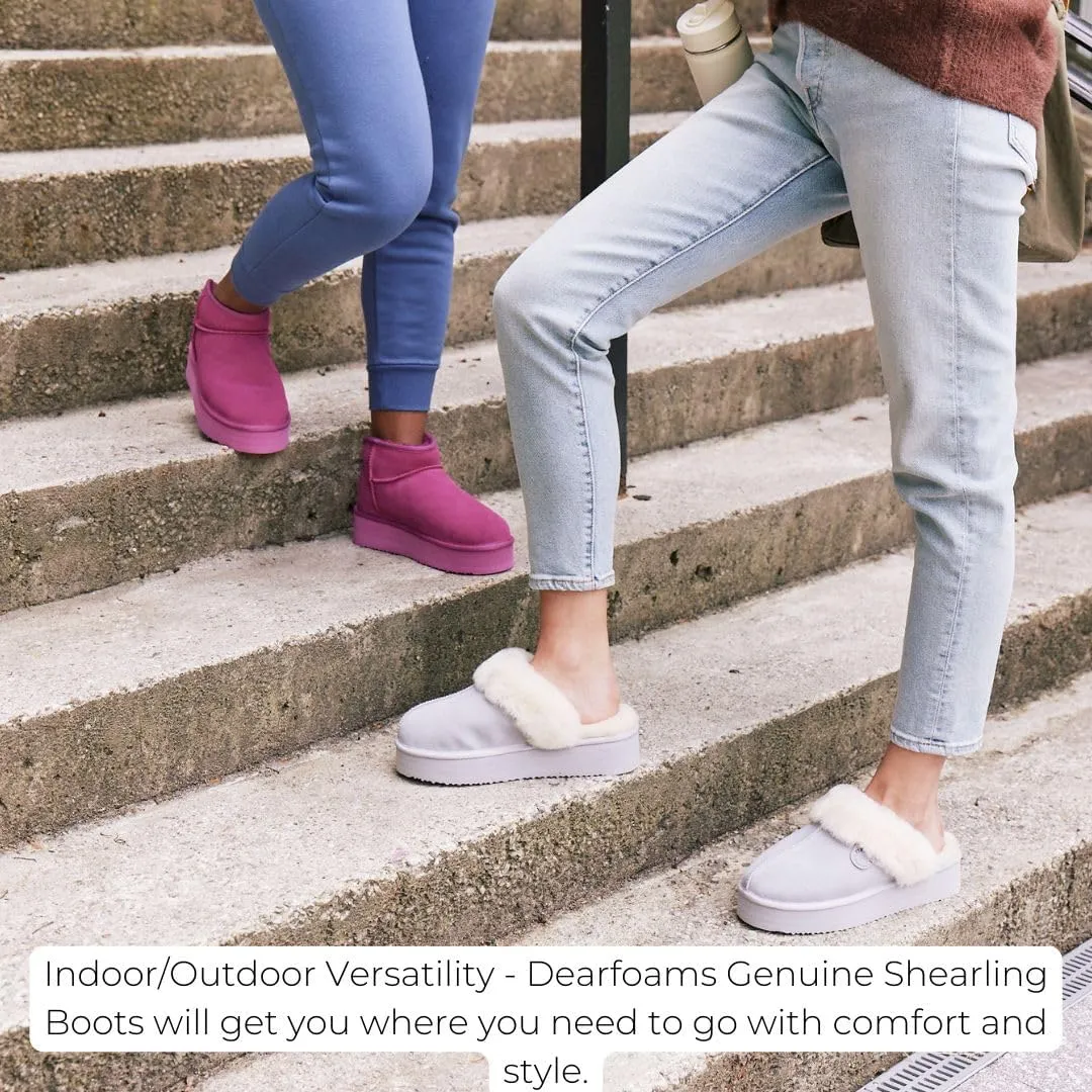 Fireside by Dearfoams Women's Riverland Shearling Fur Lined Mini Ankle Boot with Platform Slipper