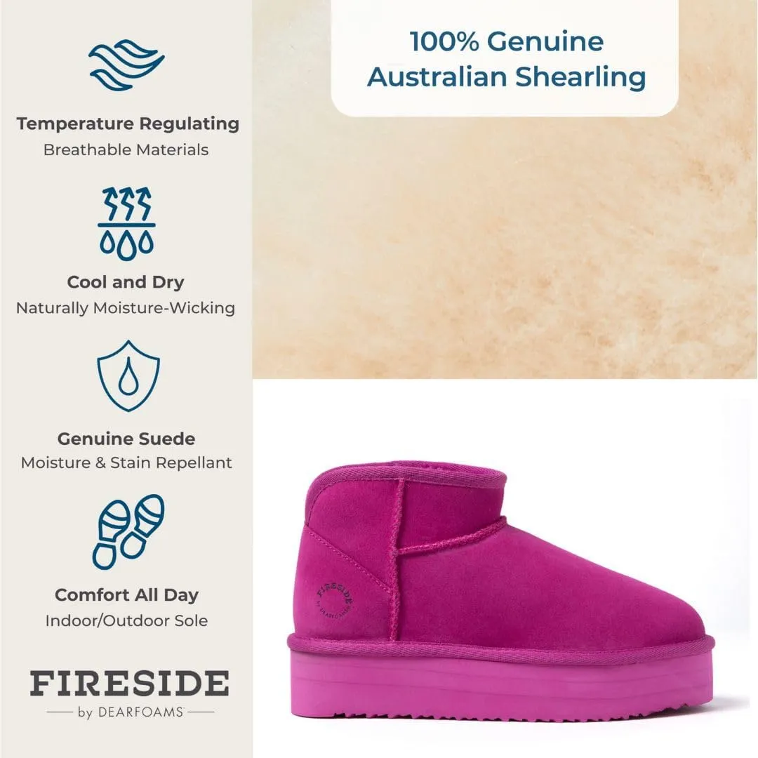 Fireside by Dearfoams Women's Riverland Shearling Fur Lined Mini Ankle Boot with Platform Slipper