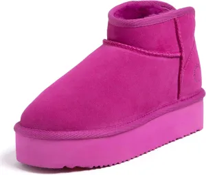Fireside by Dearfoams Women's Riverland Shearling Fur Lined Mini Ankle Boot with Platform Slipper
