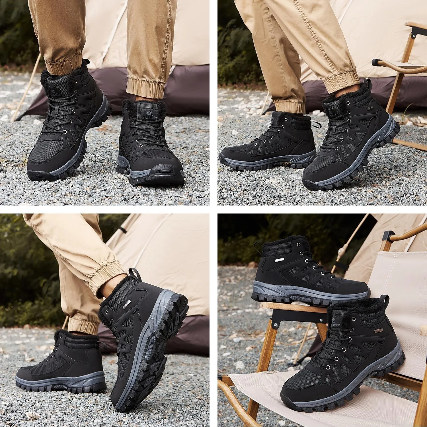 FLARUT Mens Snow Boots Insulated Fur Liner Winter Warm Hiking Shoes Walking Sneaker