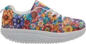 FOR U DESIGNS Vintage Floral Print Fitness Walking Sneaker Casual Women's Wedges Platform Shoes