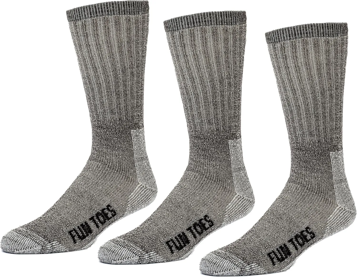 FUN TOES Boot Socks for Men, 3 Pairs Durable Thermal Insulated 80% Merino Wool Warm Hiking for Winter, Indoor or Outdoor