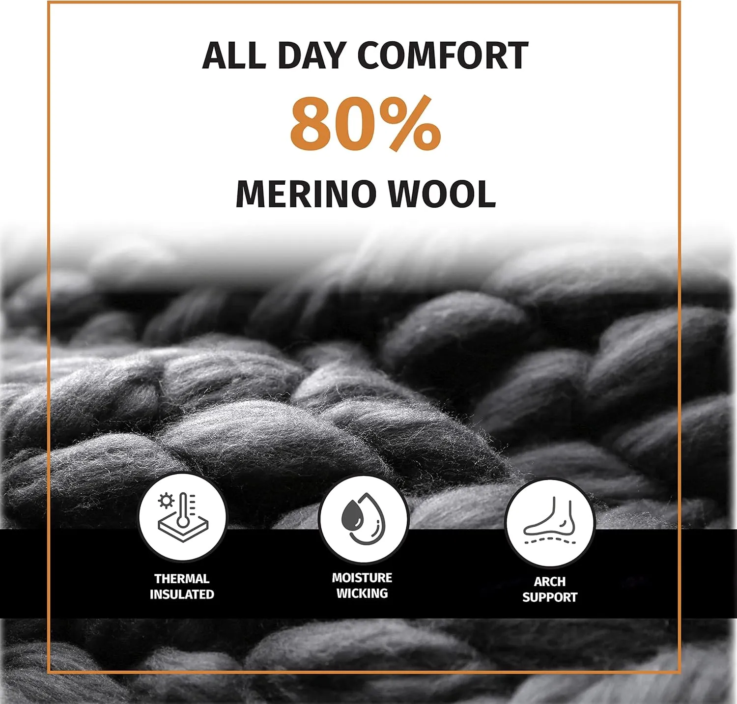 FUN TOES Boot Socks for Men, 3 Pairs Durable Thermal Insulated 80% Merino Wool Warm Hiking for Winter, Indoor or Outdoor