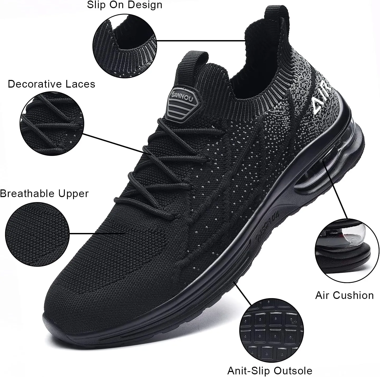 GANNOU Men's Air Athletic Running Shoes Fashion Sport Gym Jogging Tennis Fitness Sneaker (US 7-12.5)