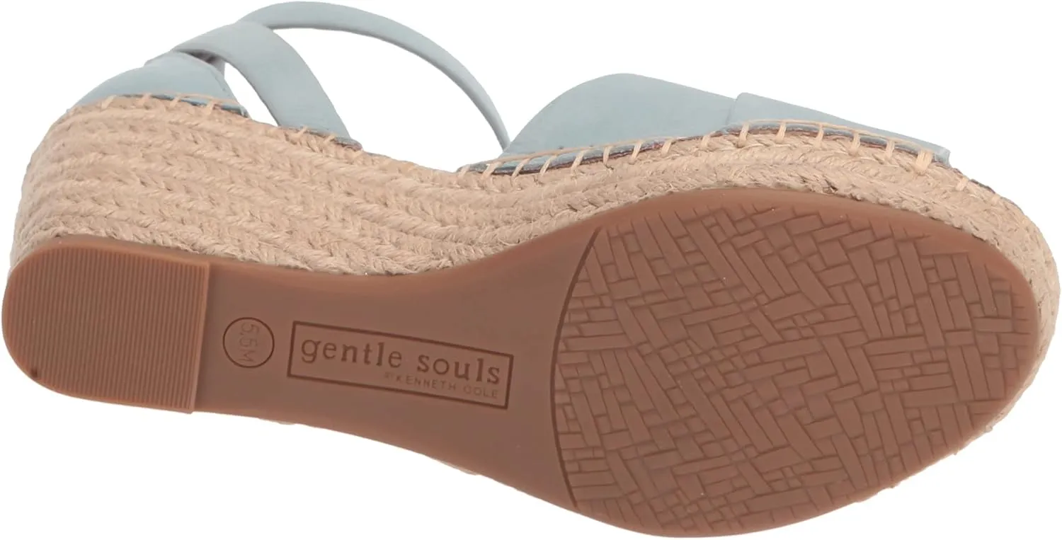 Gentle Souls by Kenneth Cole Women's Charli X Band Buckle Heeled Sandal Espadrille Wedge