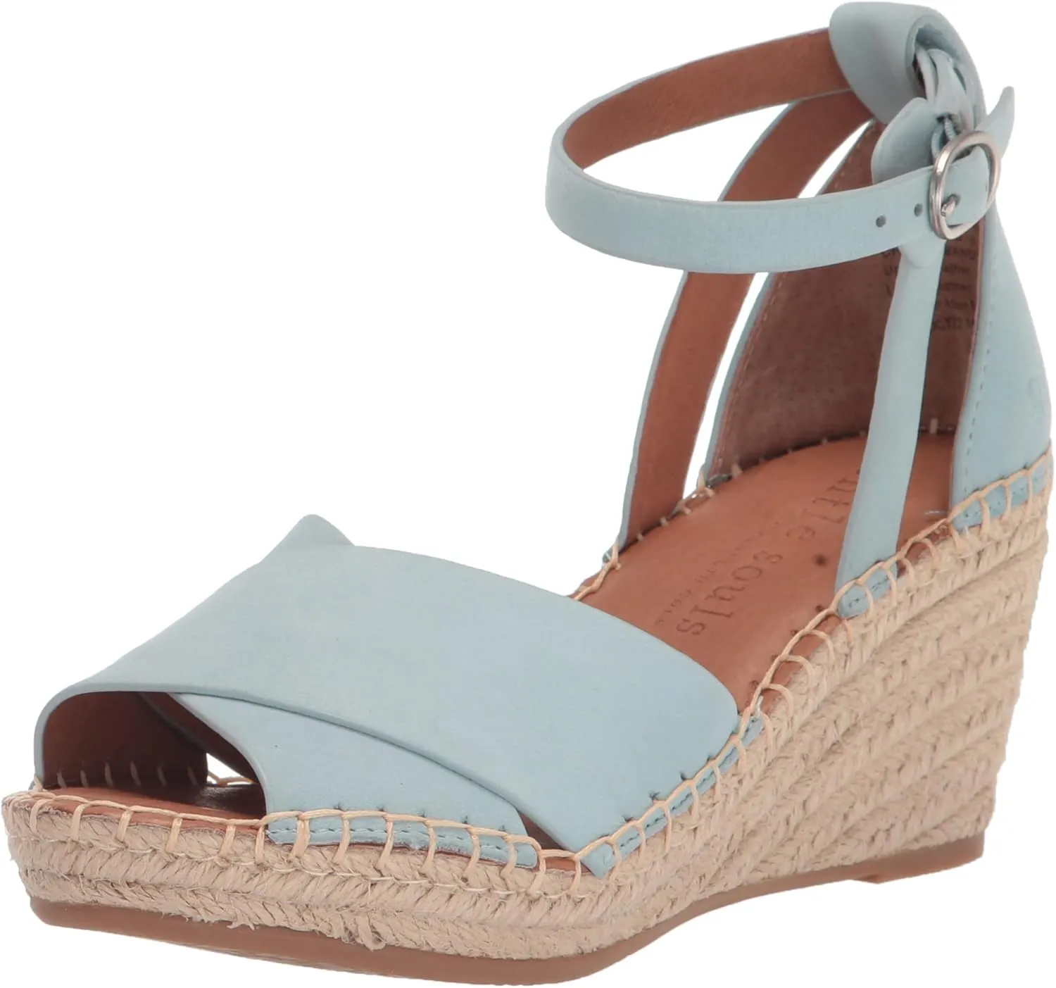 Gentle Souls by Kenneth Cole Women's Charli X Band Buckle Heeled Sandal Espadrille Wedge
