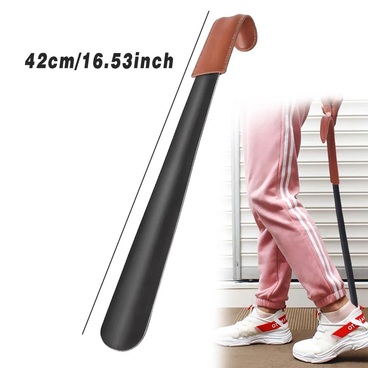 Genuine Leather Shoe Horn Black Metal Shoe Lifter Gift Shoe Horn Durable Tool
