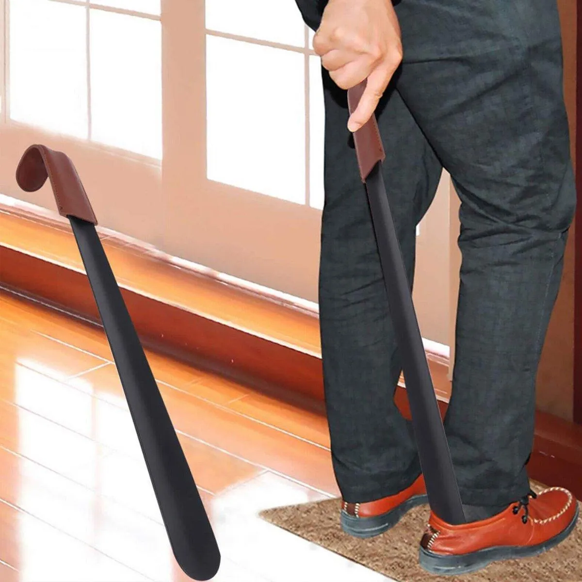 Genuine Leather Shoe Horn Black Metal Shoe Lifter Gift Shoe Horn Durable Tool