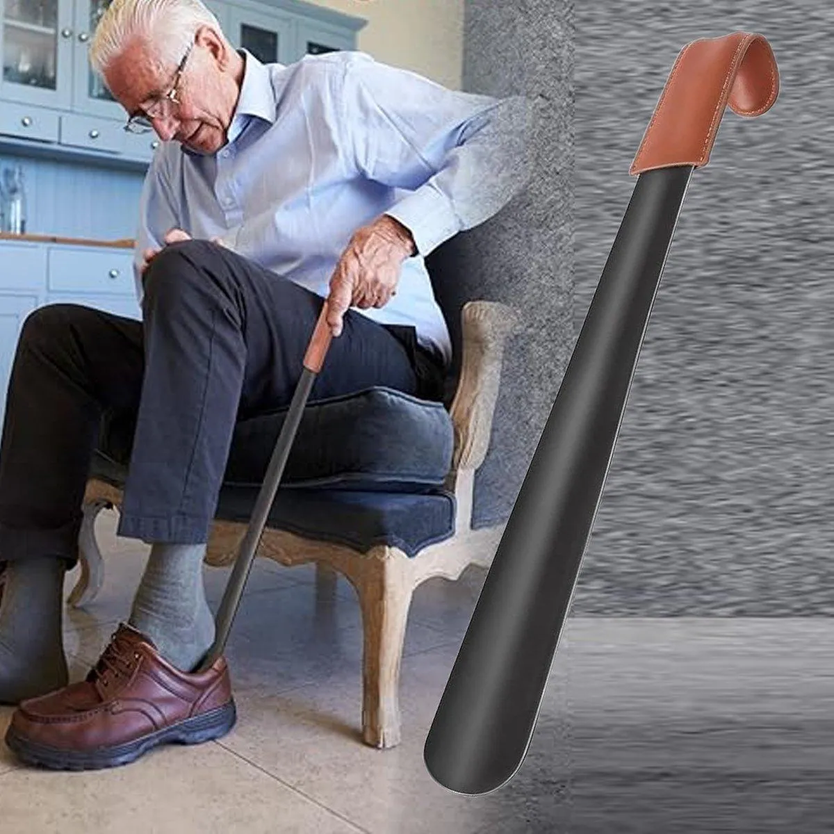 Genuine Leather Shoe Horn Black Metal Shoe Lifter Gift Shoe Horn Durable Tool