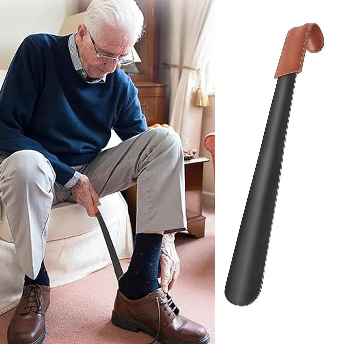 Genuine Leather Shoe Horn Black Metal Shoe Lifter Gift Shoe Horn Durable Tool