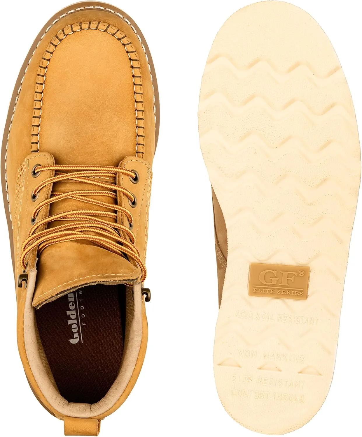 Golden Fox Work Boots 6" Men's Moc Toe Wedge Comfortable Boot for Construction