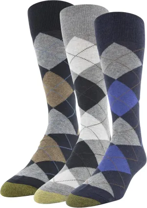 GOLDTOE Men's Carlyle Argyle Crew Dress Socks, 3-Pairs
