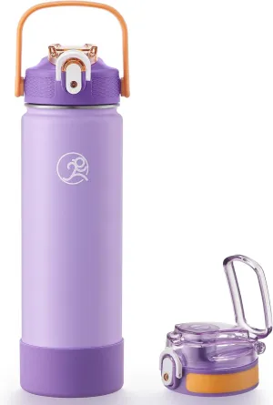 GOSWAG 24 oz Insulated Stainless Steel Water Bottle, Sports Water Bottle with Straw/No Straw Options, 2 Lids, Handle, Silicone Boot for School and Travel, Thermos with Double-Wall Vacuum Insulation