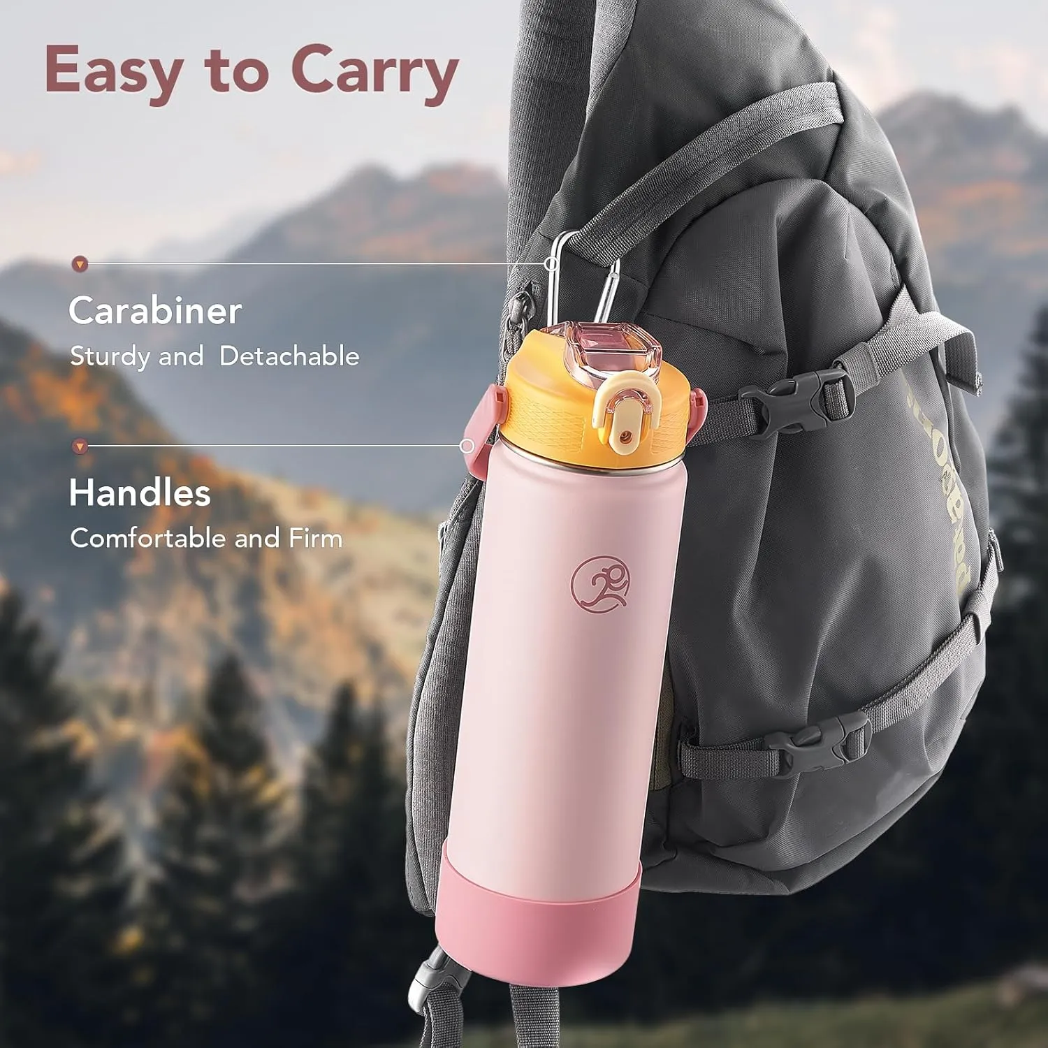 GOSWAG 24 oz Insulated Stainless Steel Water Bottle, Sports Water Bottle with Straw/No Straw Options, 2 Lids, Handle, Silicone Boot for School and Travel, Thermos with Double-Wall Vacuum Insulation