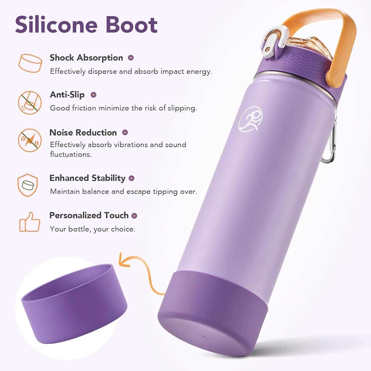 GOSWAG 24 oz Insulated Stainless Steel Water Bottle, Sports Water Bottle with Straw/No Straw Options, 2 Lids, Handle, Silicone Boot for School and Travel, Thermos with Double-Wall Vacuum Insulation