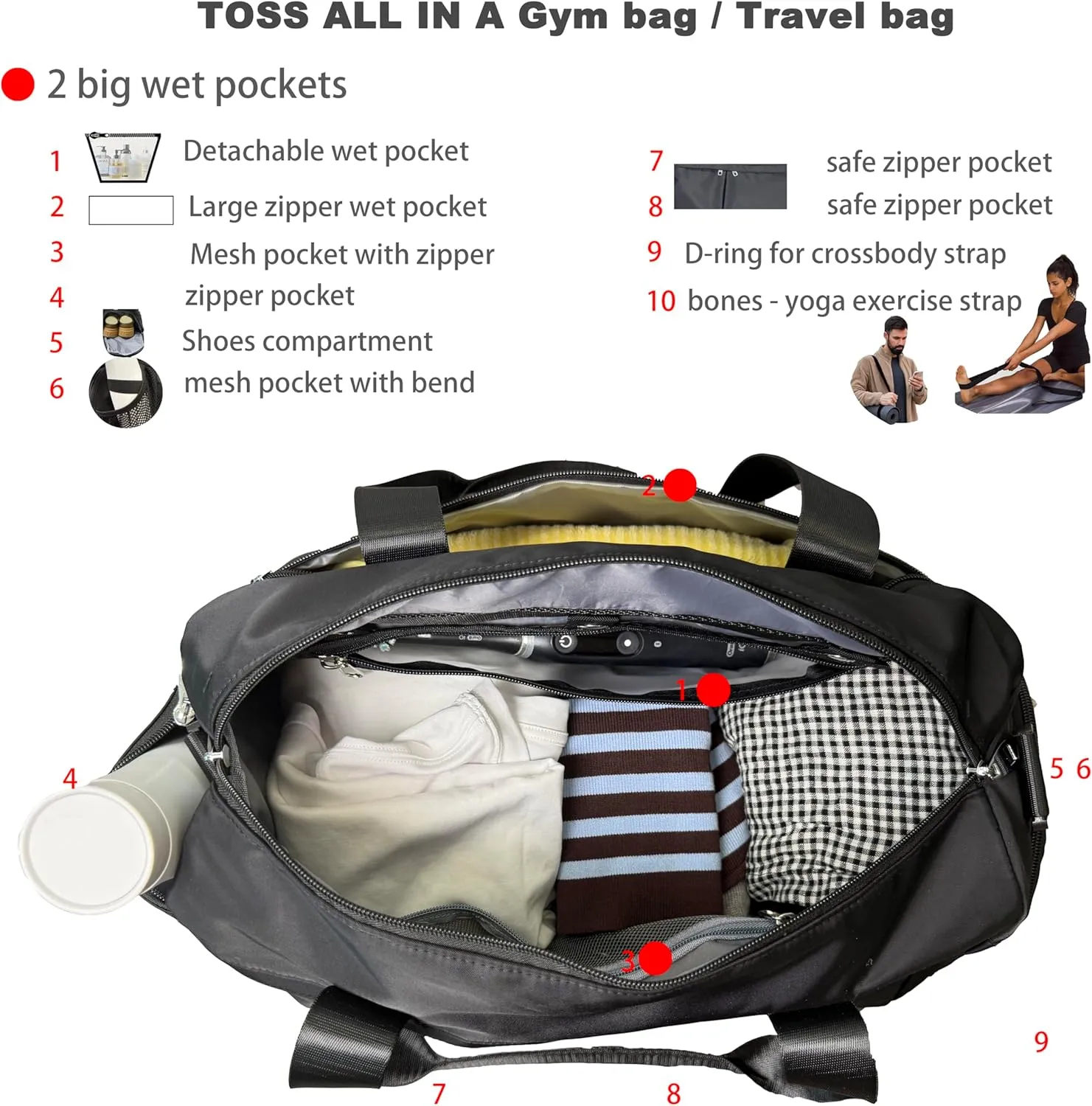 Gym Bag 3.0 Durable Designed Duffel Bag with Shoe Compartment Including 2 Detachable Wet-Compartment WoMen & Men (gray)