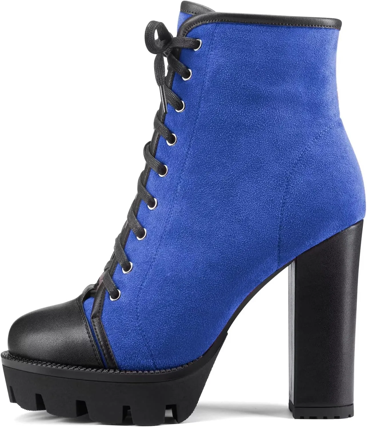 HDEUOLM Women High Chunky Block Platform Heel Round Toe Lace-up Zipper Ankle Boots Short Bootie Shoes