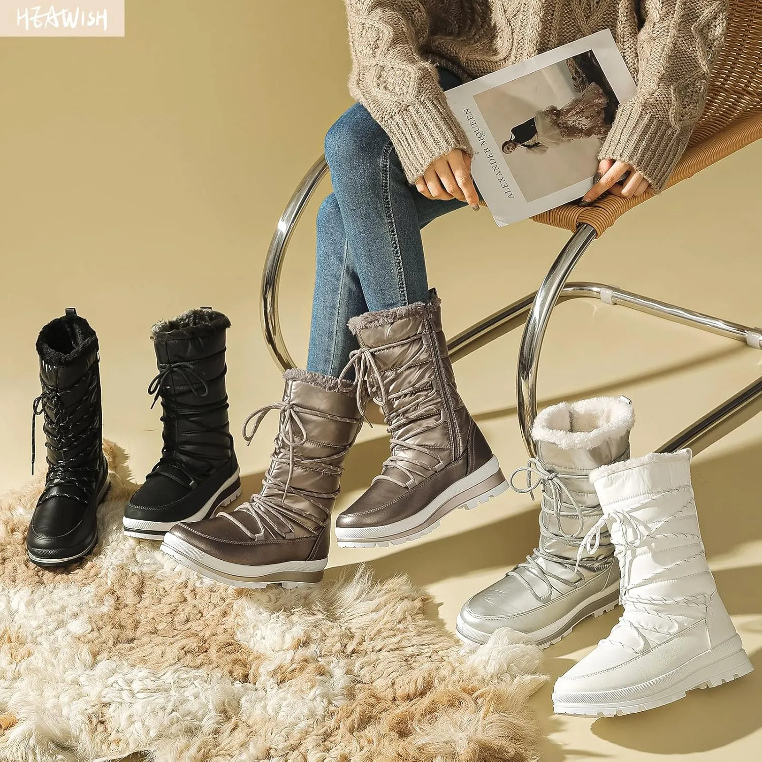 HEAWISH Women’s Winter Snow Boot Fur Lined Mid Calf Warm Boots