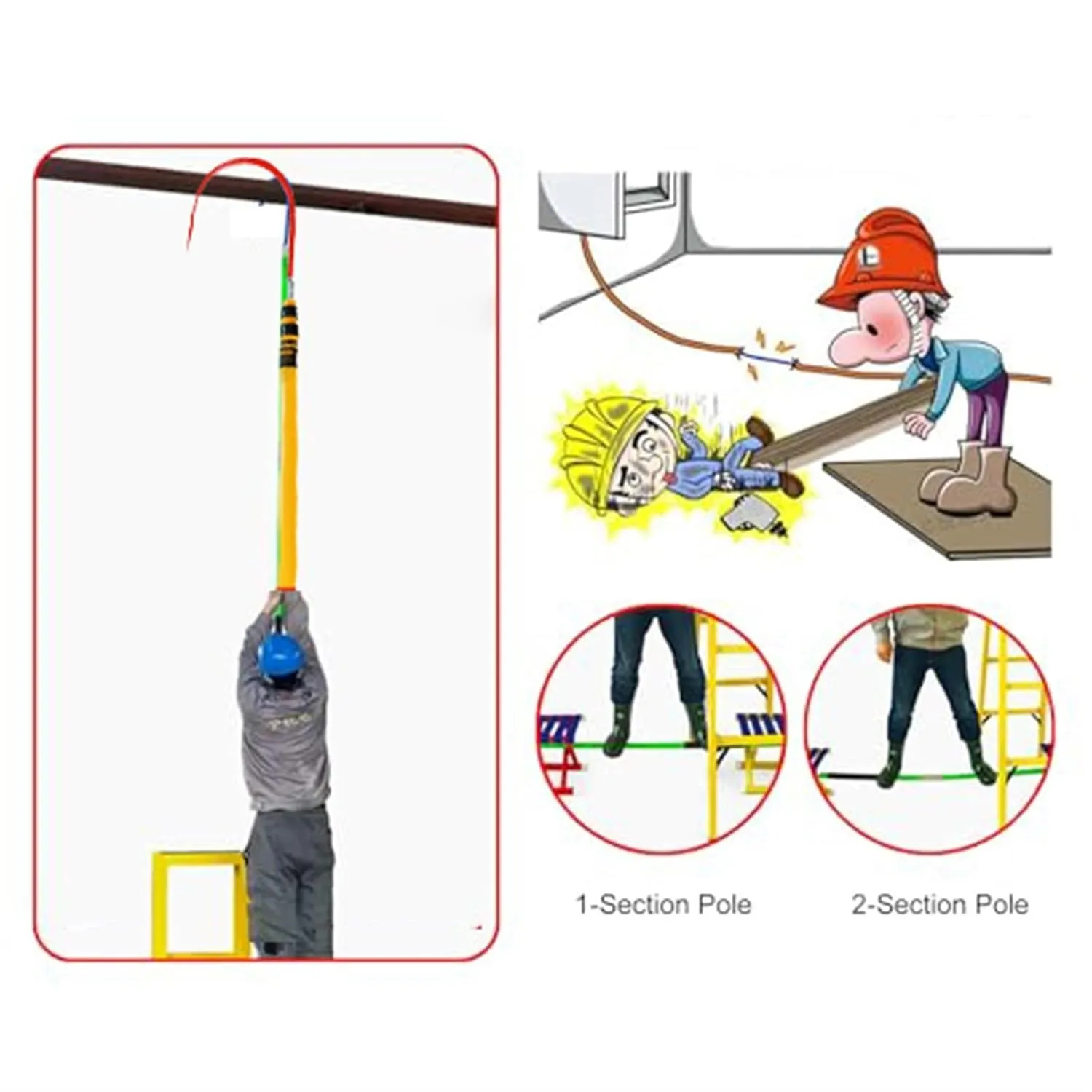High Voltage Life Hook with 6.5/9.38ft Rescue Pole, Heavy Duty Emergency Electrocution Lifesaving Hooks 10-35kv, Strong Load-Bearing Capacity,Electrical Safety Emergency Life-Saving Tools(2m/6.5ft -
