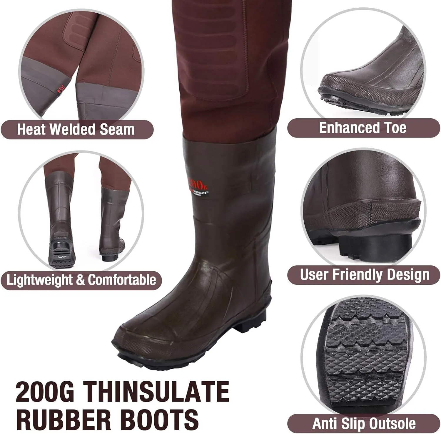 HISEA Neoprene Fishing Chest Waders for Men with Boots Cleated Bootfoot Waterproof Mens Womens Wader Fishing & Hunting Wader
