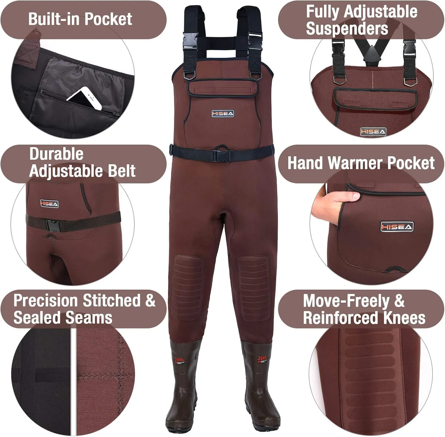 HISEA Neoprene Fishing Chest Waders for Men with Boots Cleated Bootfoot Waterproof Mens Womens Wader Fishing & Hunting Wader