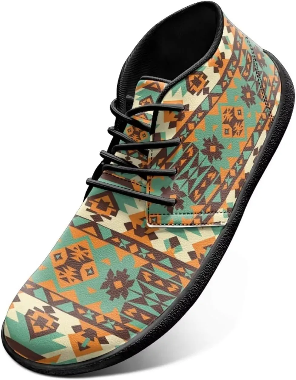 Howilath Aztec Tribal Print Barefoot Shoes Men Leather Low Zero Drop Sneaker Cross Training Shoes for Hiking Diving