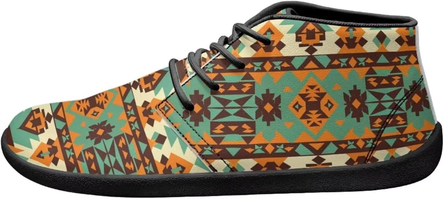 Howilath Aztec Tribal Print Barefoot Shoes Men Leather Low Zero Drop Sneaker Cross Training Shoes for Hiking Diving