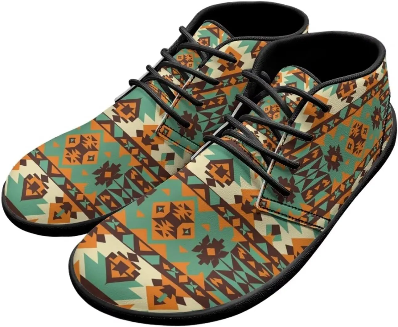 Howilath Aztec Tribal Print Barefoot Shoes Men Leather Low Zero Drop Sneaker Cross Training Shoes for Hiking Diving