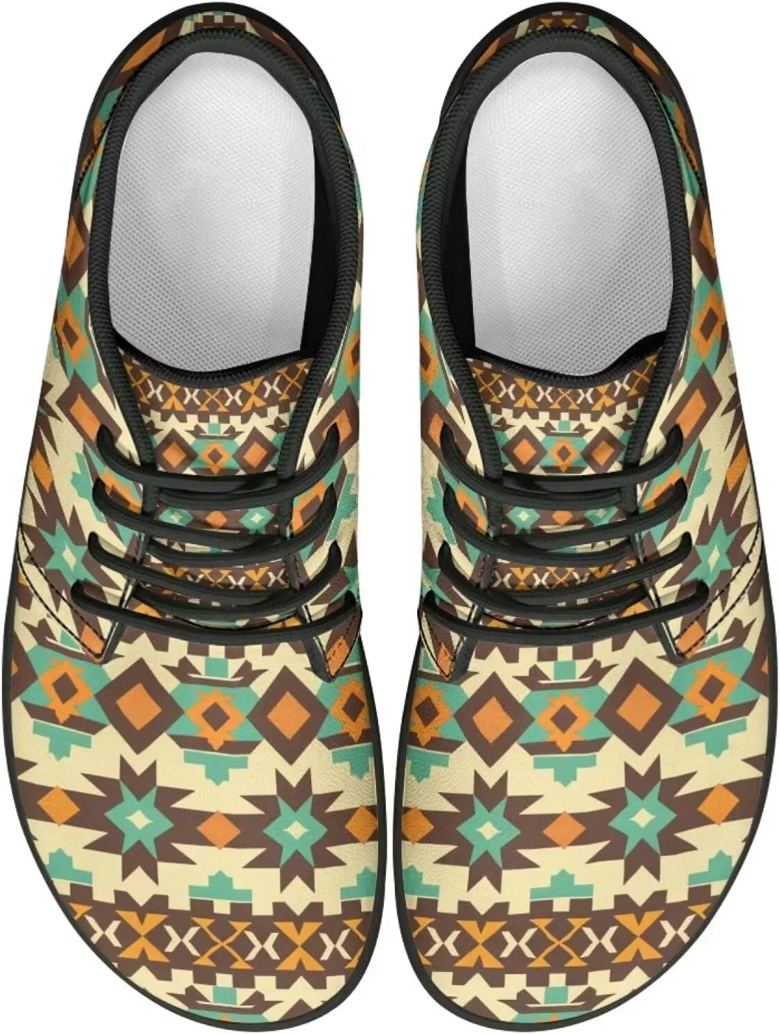 Howilath Aztec Tribal Print Barefoot Shoes Men Leather Low Zero Drop Sneaker Cross Training Shoes for Hiking Diving
