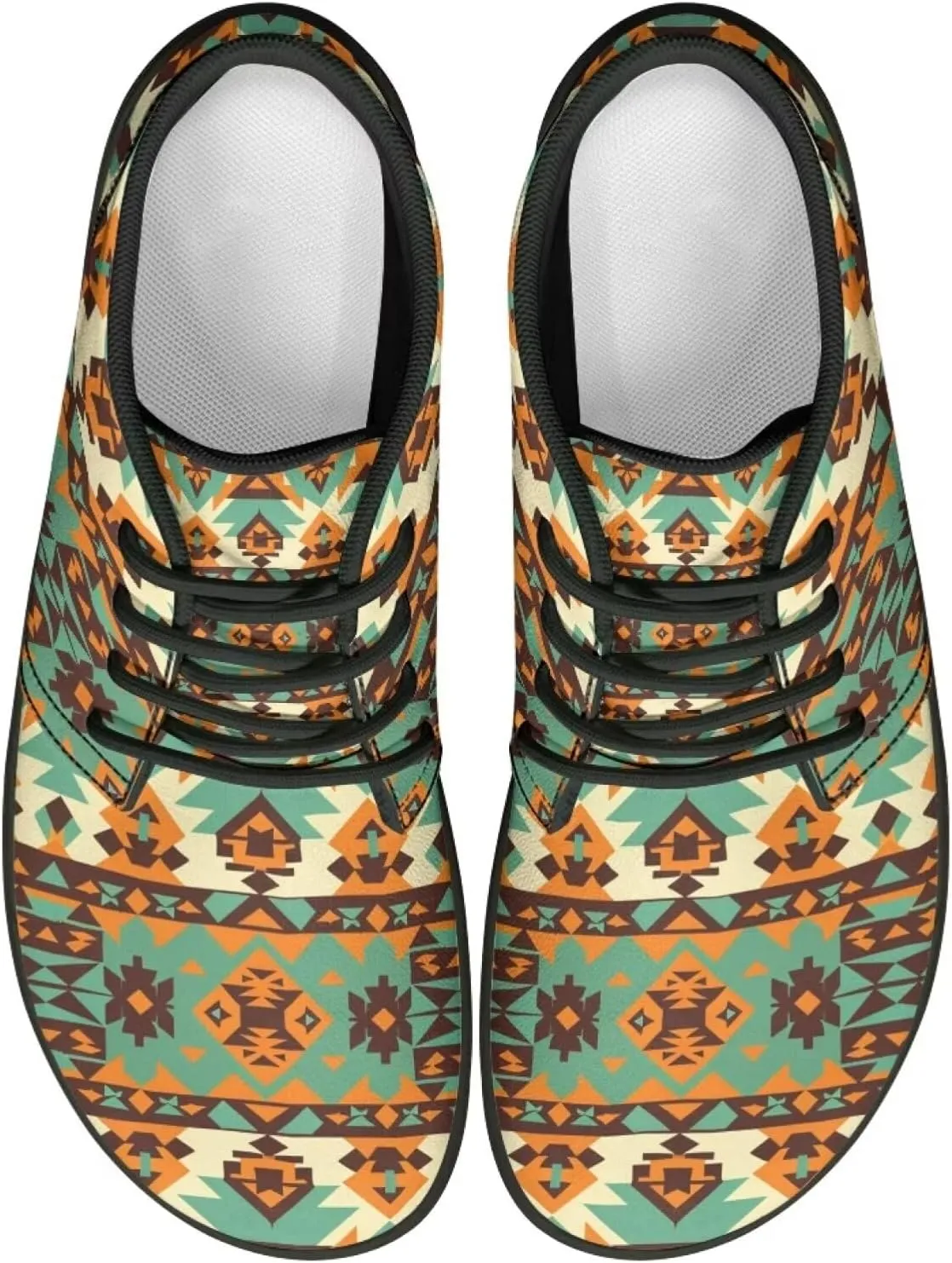 Howilath Aztec Tribal Print Barefoot Shoes Men Leather Low Zero Drop Sneaker Cross Training Shoes for Hiking Diving