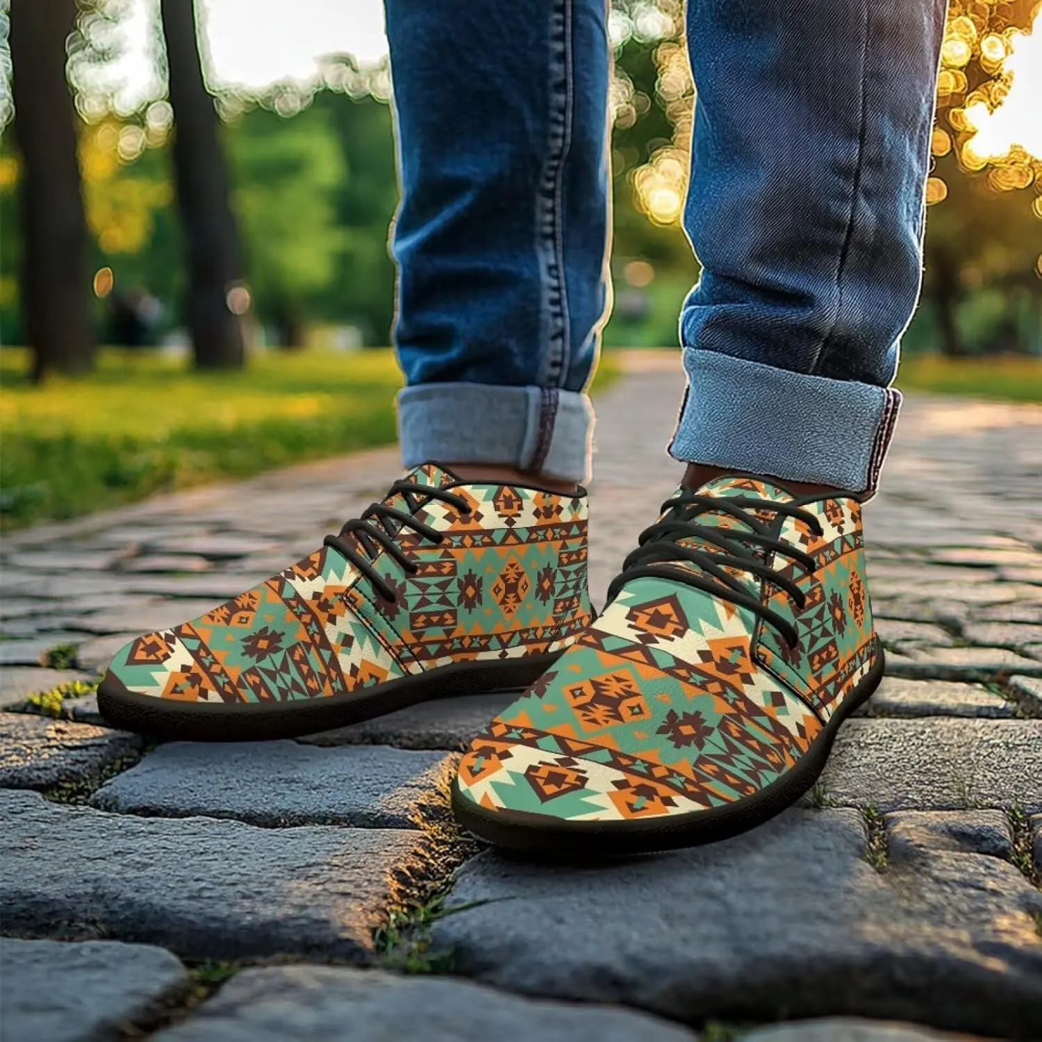 Howilath Aztec Tribal Print Barefoot Shoes Men Leather Low Zero Drop Sneaker Cross Training Shoes for Hiking Diving