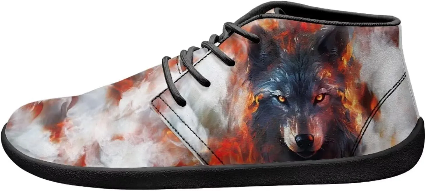 Howilath Wolf Print Barefoot Shoes Men Leather Low Zero Drop Sneaker Casual Running Cross Training Shoe