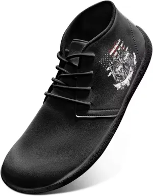 Howilath Wolf Print Barefoot Shoes Men Leather Low Zero Drop Sneaker Casual Running Cross Training Shoe