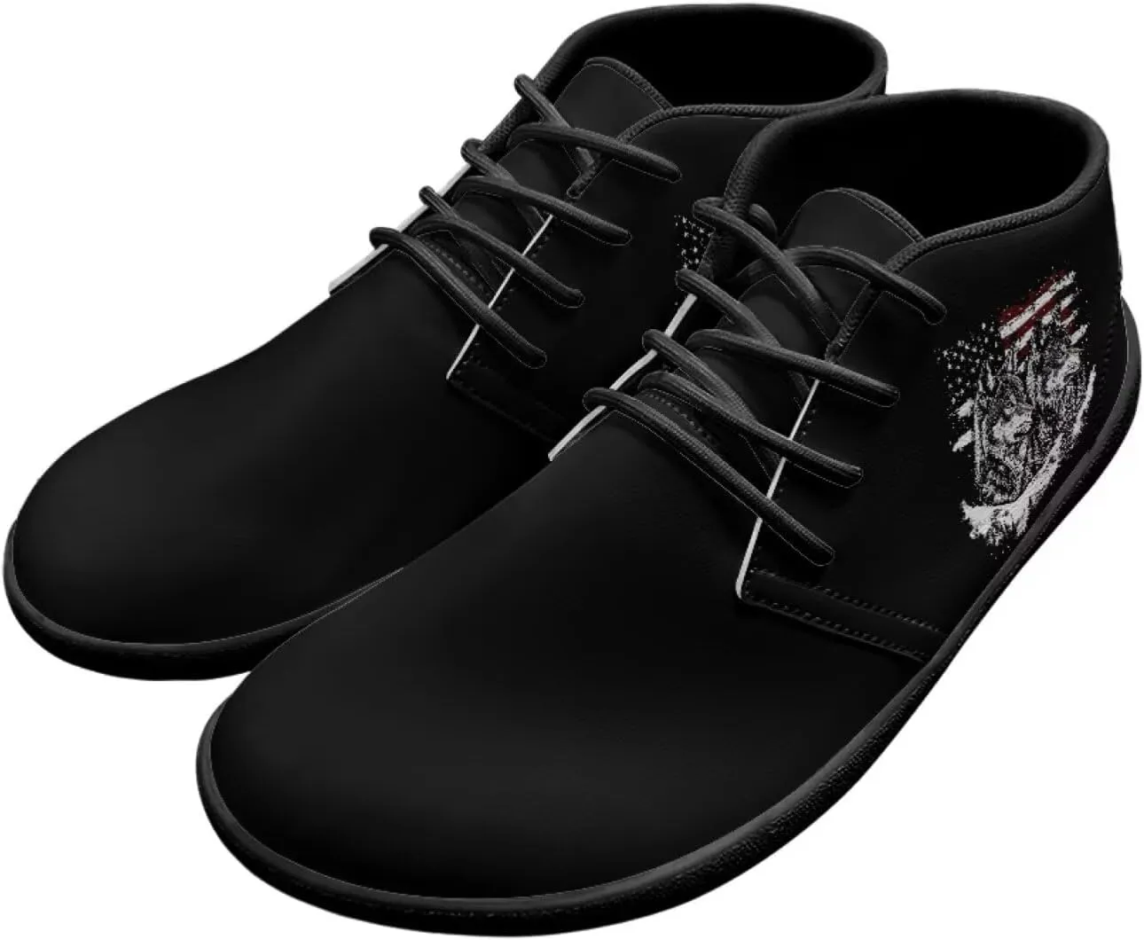 Howilath Wolf Print Barefoot Shoes Men Leather Low Zero Drop Sneaker Casual Running Cross Training Shoe
