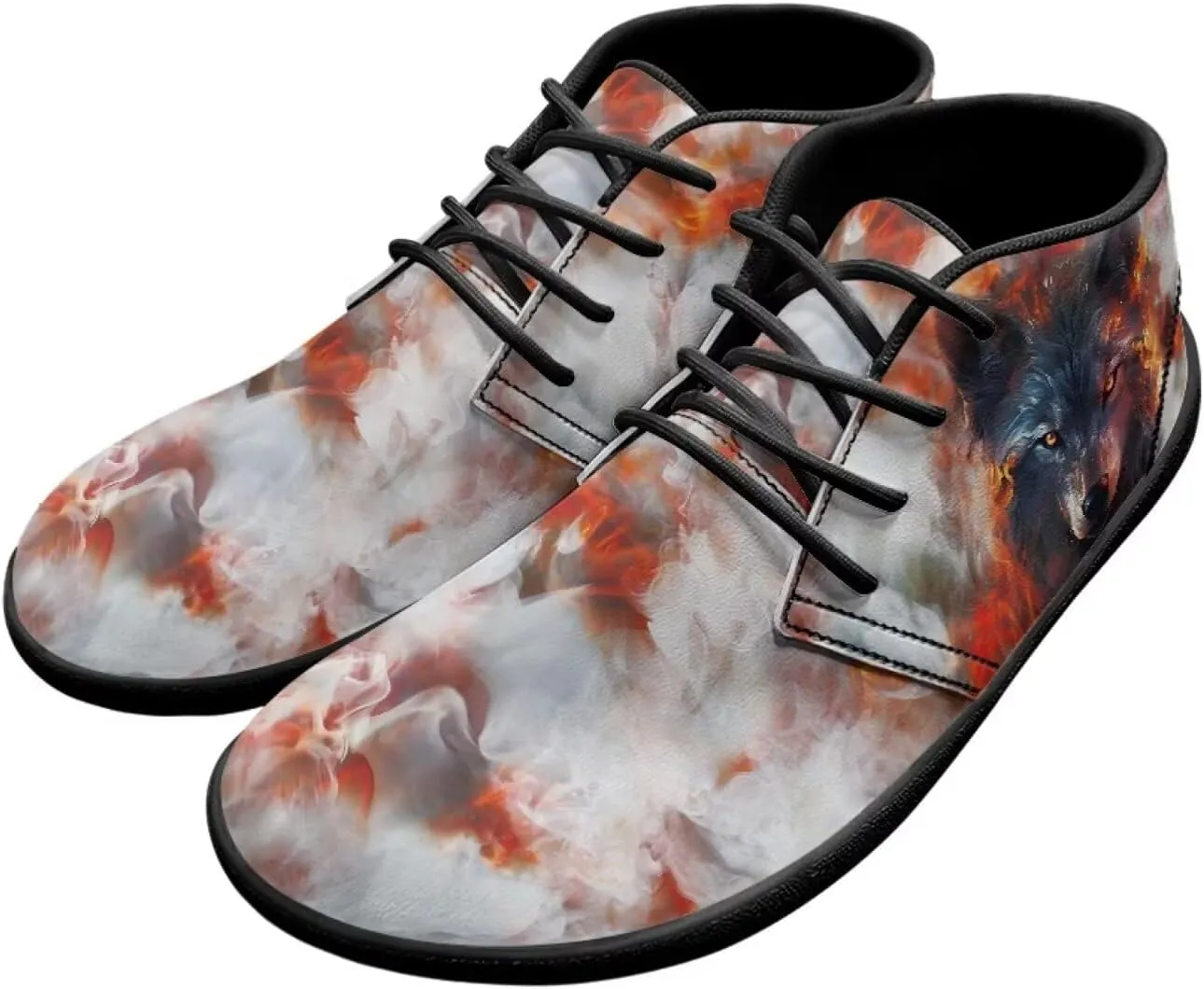 Howilath Wolf Print Barefoot Shoes Men Leather Low Zero Drop Sneaker Casual Running Cross Training Shoe