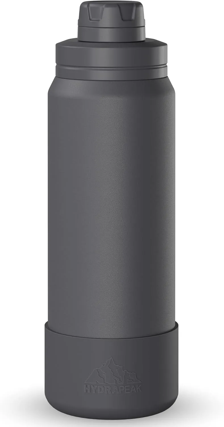 Hydrapeak 26oz Sport Insulated Water Bottle with Chug Lid, Leak & Spill Proof, Keeps Drinks Cold for 24 Hours, Hot for 12 Hours, Premium Stainless Steel Water Bottles (26oz, Grey Matter)